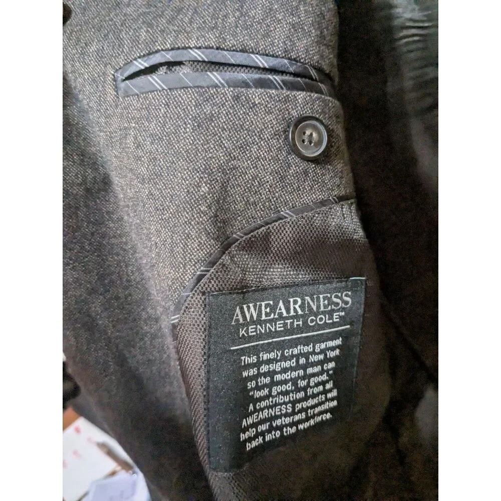 Awearness by Kenneth Cole Gray Blazer 46 L Men's Sport Coat Slim Fit